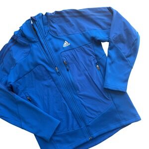 Adidas Full Zip Hooded Jacket Mens Large Blue Performance Techwear Sportswear